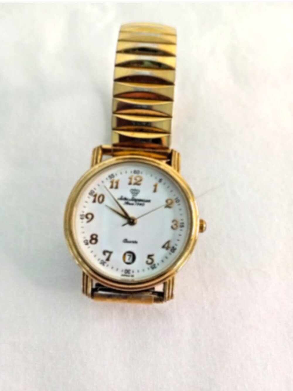 Jules Jurgensen Women's Gold Tone Quartz Watch 28mm Date Stretch Band Works